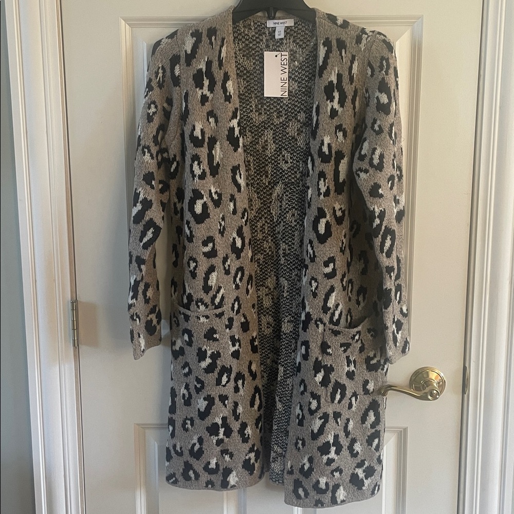 Nine West Leopard Print Open Front Cardigan Sweater- NEW